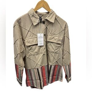 Sacred Threads Tan and Multicolor Patchwork Jacket. 225722.   BL/RD 04